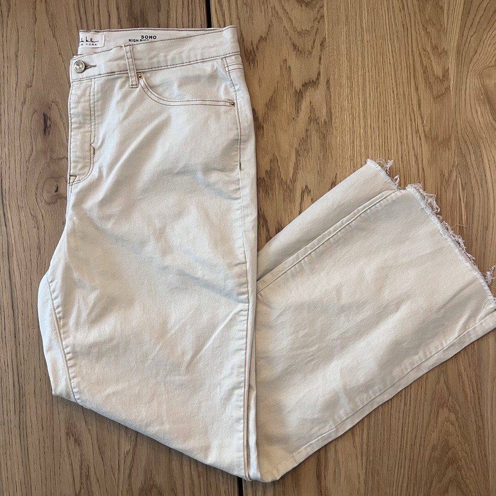 Nicole Miller High Rise Boot Cut Ivory Jeans Size 14‎ Unhemmed Raw edges